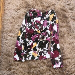 RACHEL Rachel Roy Red and Black Ruched Long Sleeve Blouse